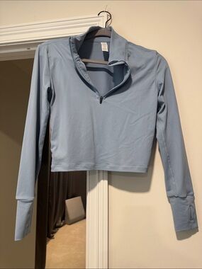 Paragon Fitwear Light Blue Quarter-Zip Crop Top